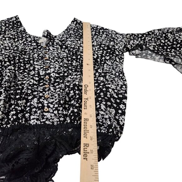 Intimately Free People Blouse S Black Ditsy Floral Bodysuit Dramatical‎ Ruffled - Picture 14 of 15